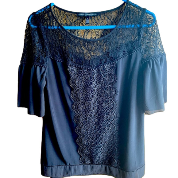 White House Black Market Tops - Black Lace Detail Sheer WHBM Blouse